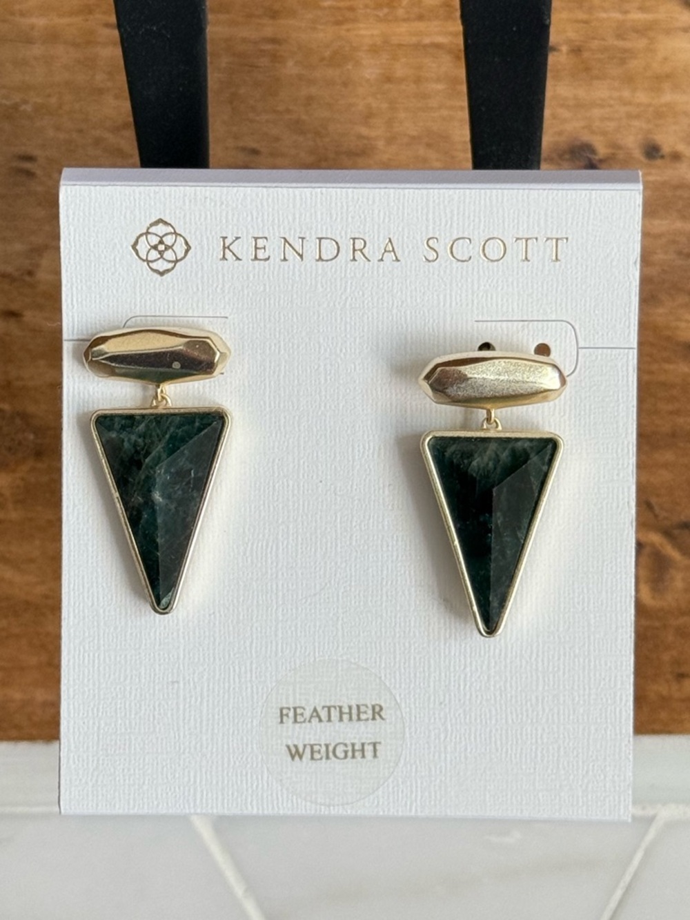 Kendra Scott Vivian Dark Green Triangle Drop Earrings with Gold
